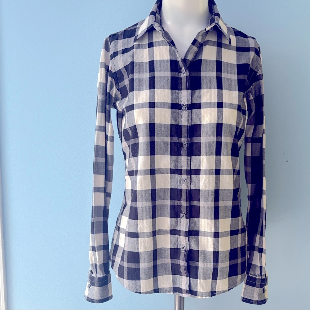 Banana Republic Black & White Soft-Wash Plaid Shirt 100% Cotton Women's Size XS